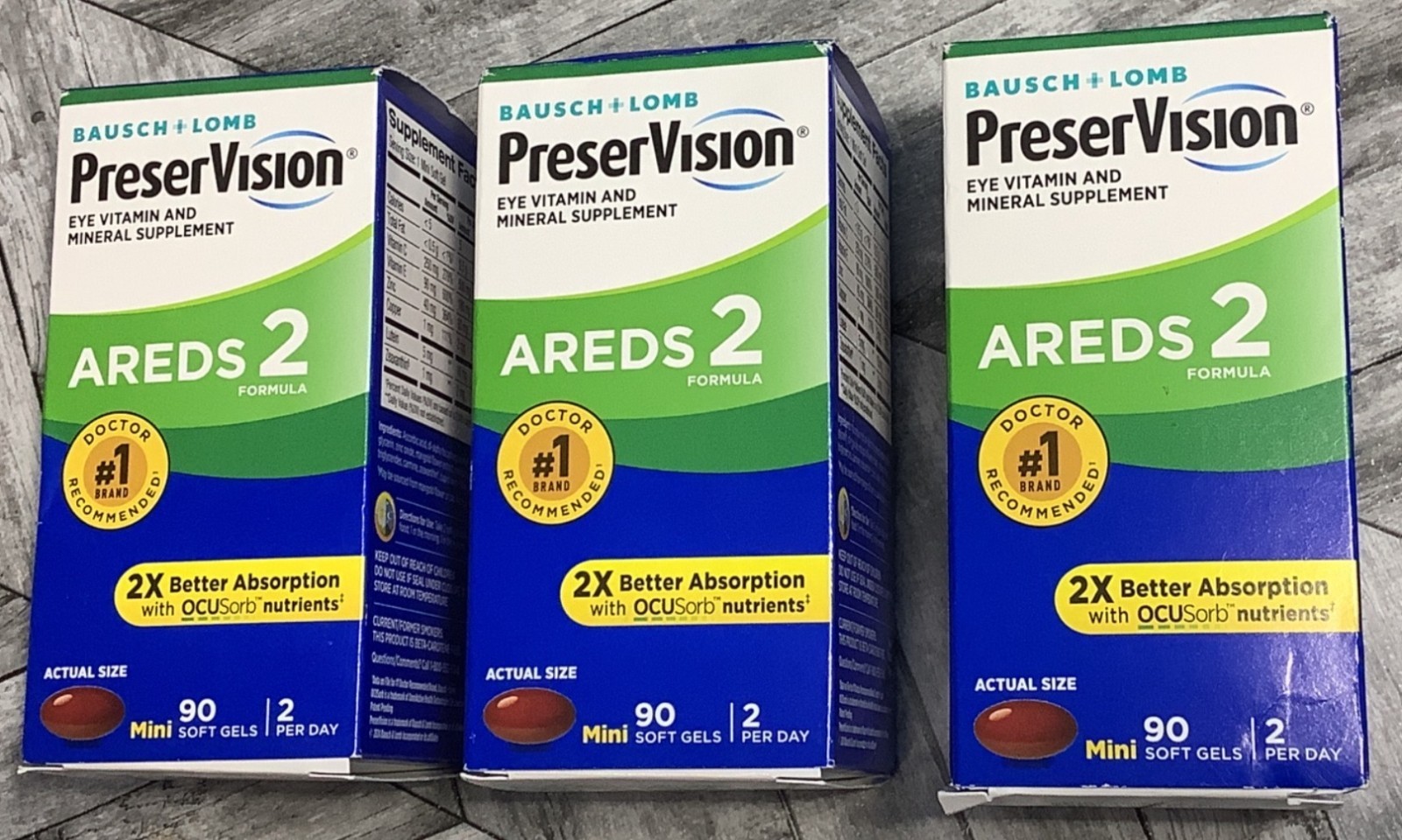 3 Bausch + Lomb PreserVision AREDS 2 Mini 90 Soft Gels Each Exp 09/2027
