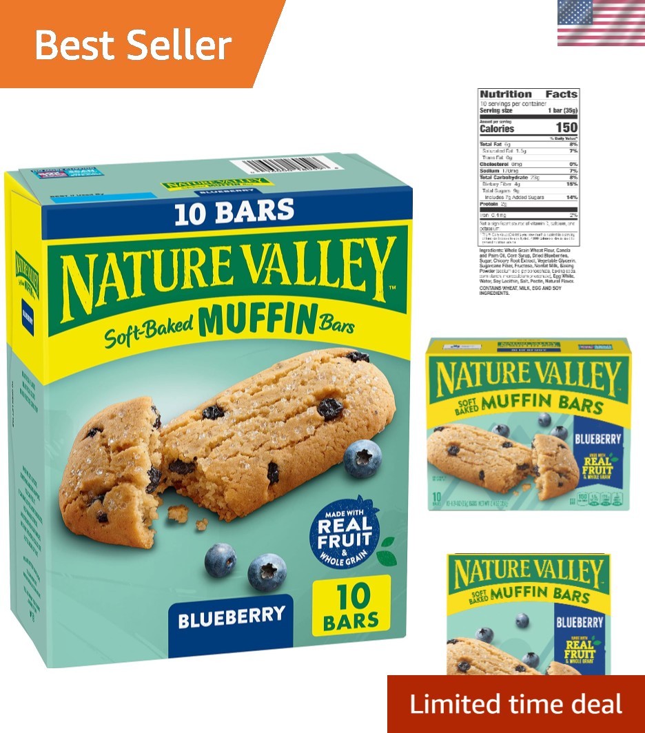 On-the-Go Soft Baked Blueberry Muffin Bars – 10 Individually Wrapped Snacks