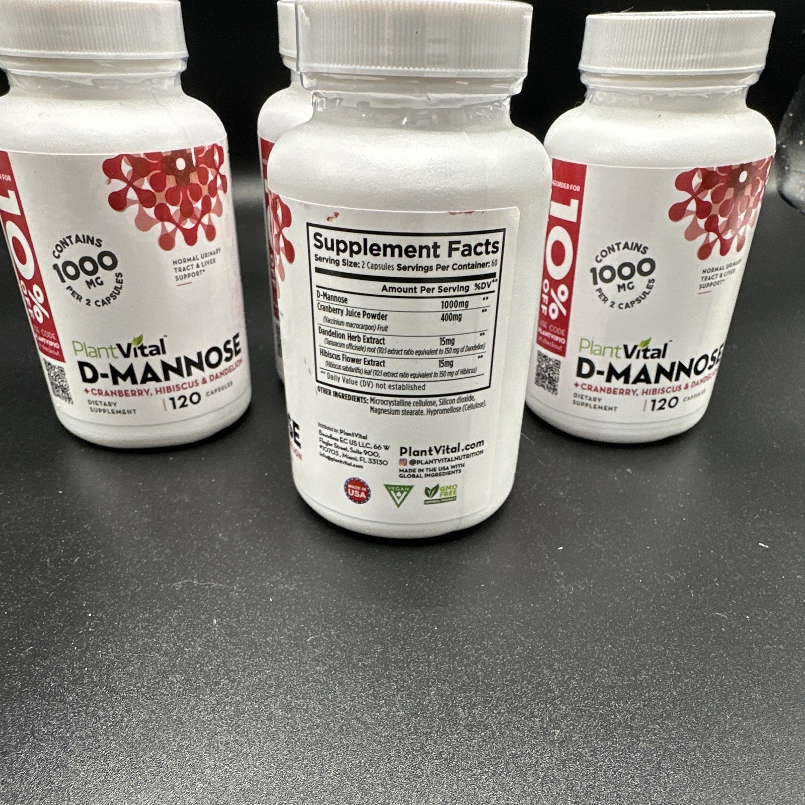 PlantVital D-Mannose 1000mg 120 Capsules Cranberry Exp 09/2028