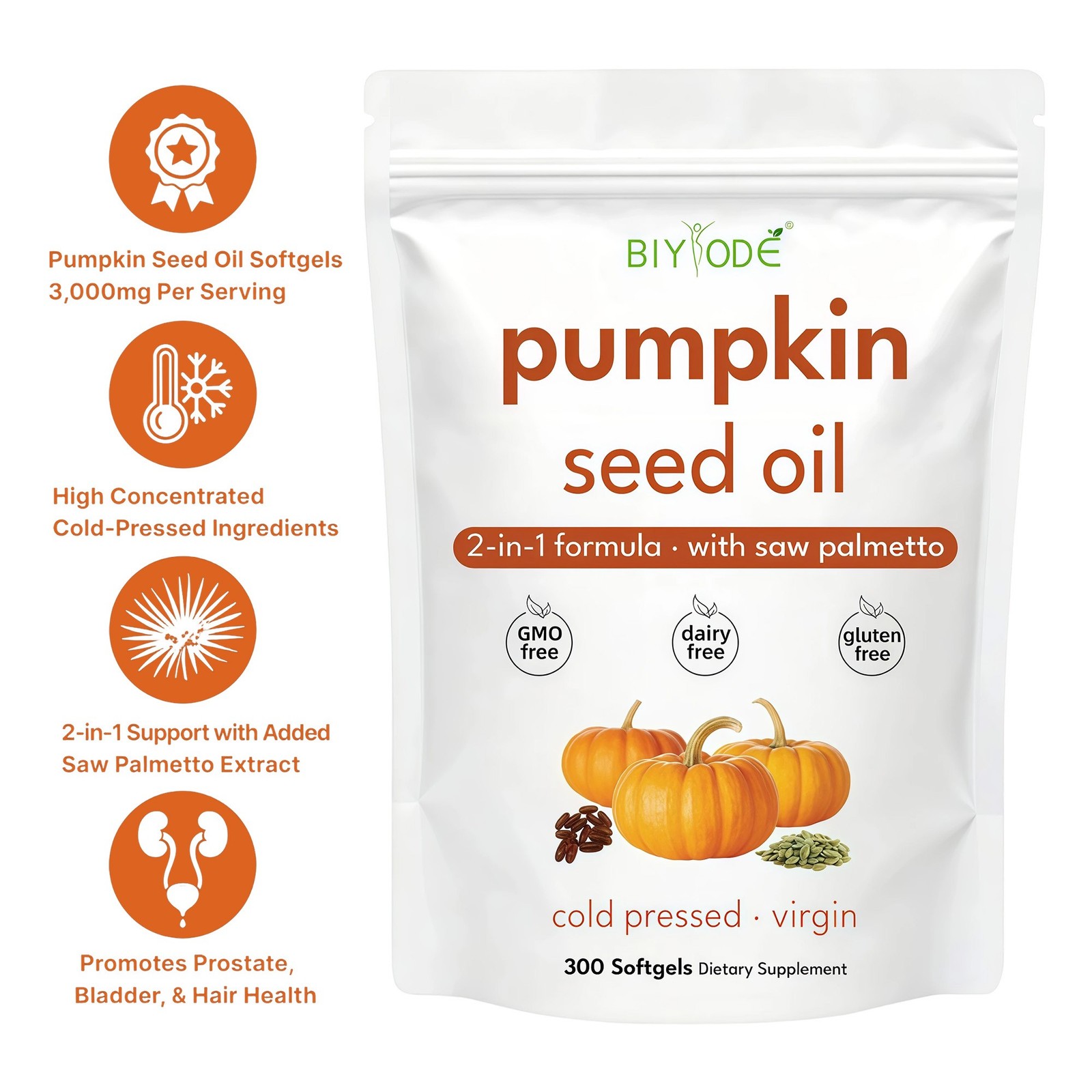 1/2X Seed Pumpkin Oil with Saw Palmetto 300Softgels | 3000 mg Herbal Supplement