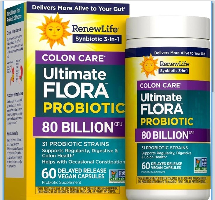 RenewLife Colon Care Ultimate Flora Probiotic 80 Billion CFU 60 Vegan 04/2027!