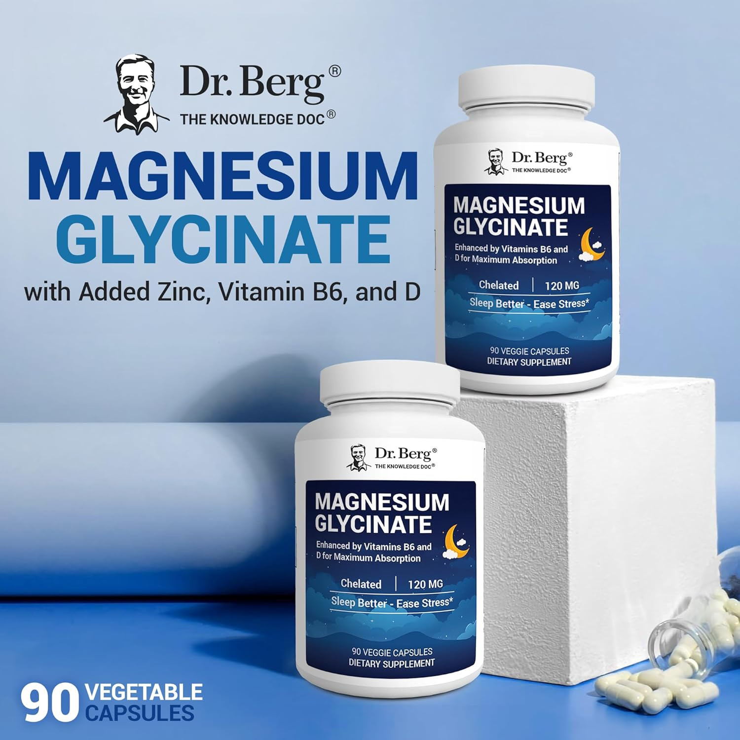 Dr. Berg Magnesium Glycinate with Vitamin D, B6 & Zinc for Stress Relief, Calm,