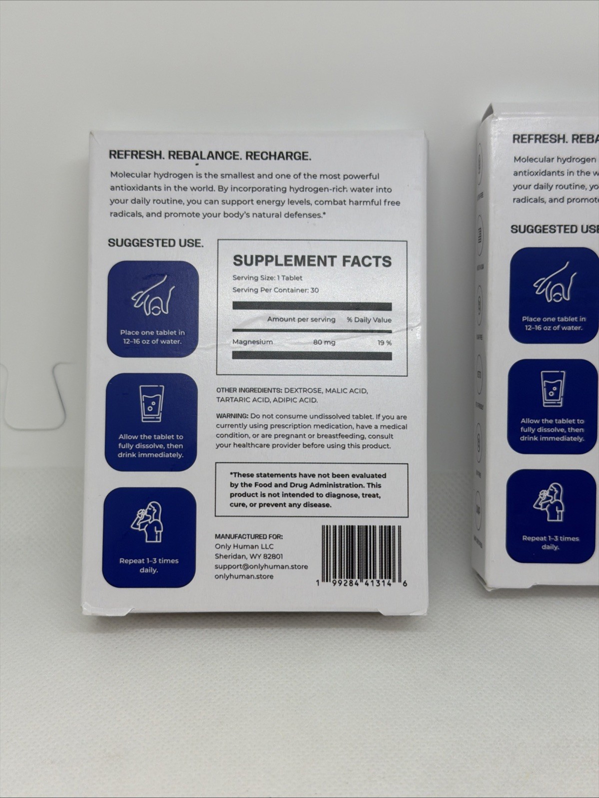 2 PACK H2 Molecular Hydrogen Water Tablets with Magnesium 12PPM Hydrogen EX2028