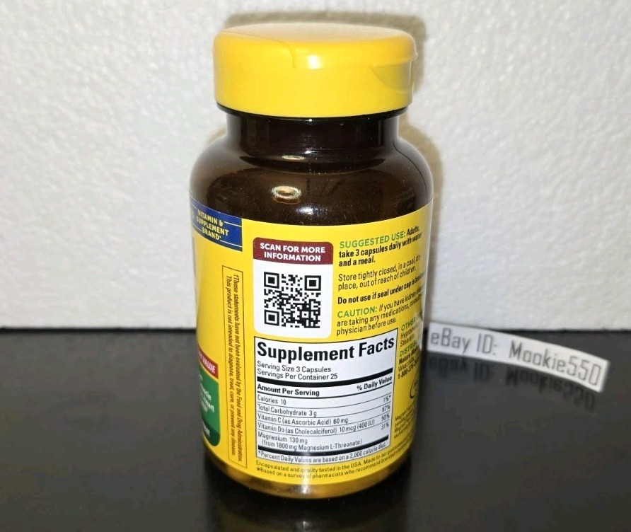 EXP 11/2027! (150ct) 2 X 75ea Nature Made Magnesium L-Threonate w/Vitamin C & D3