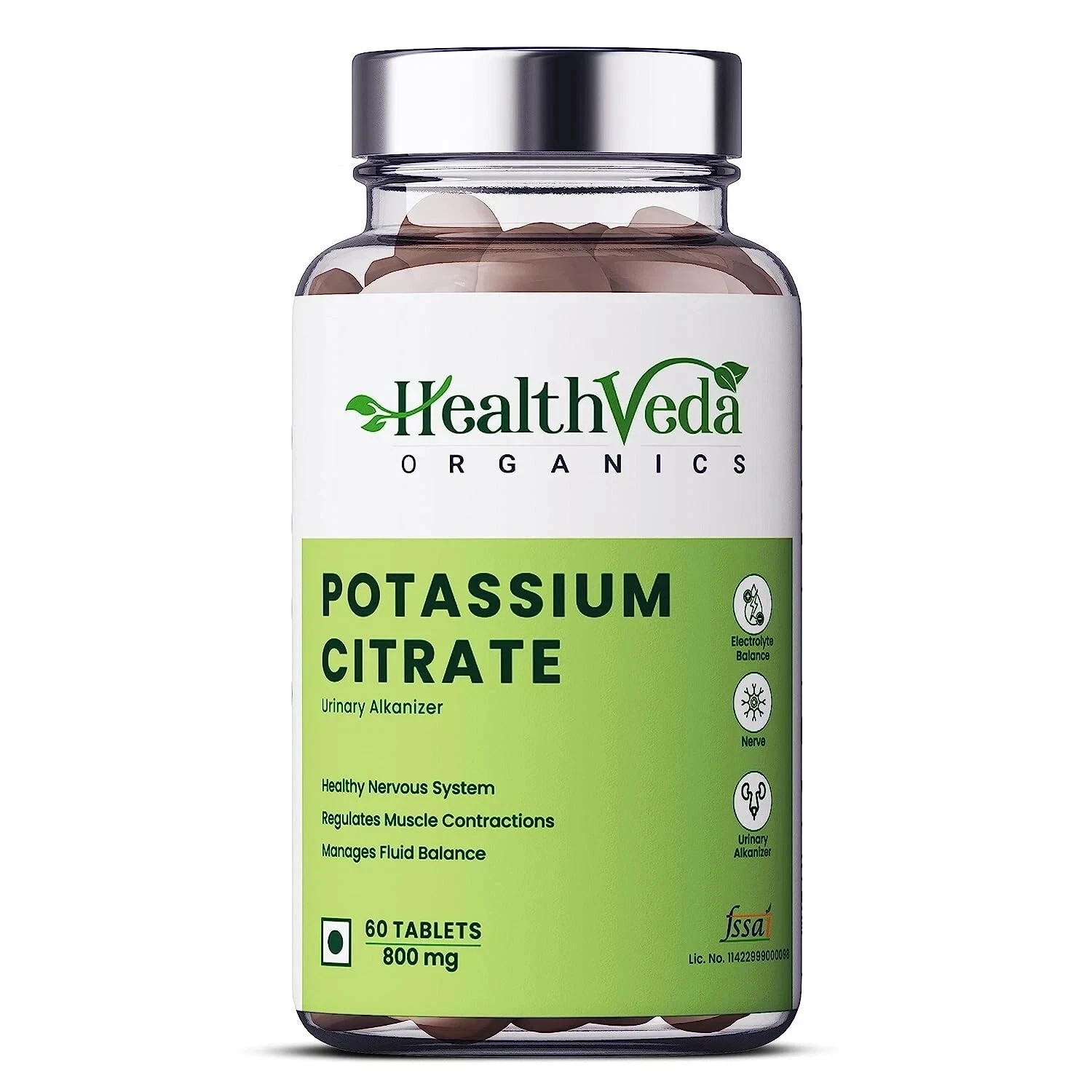 Health Veda Organics Potassium Citrate 800mg (60 Veg Tablets) 100% Herbal