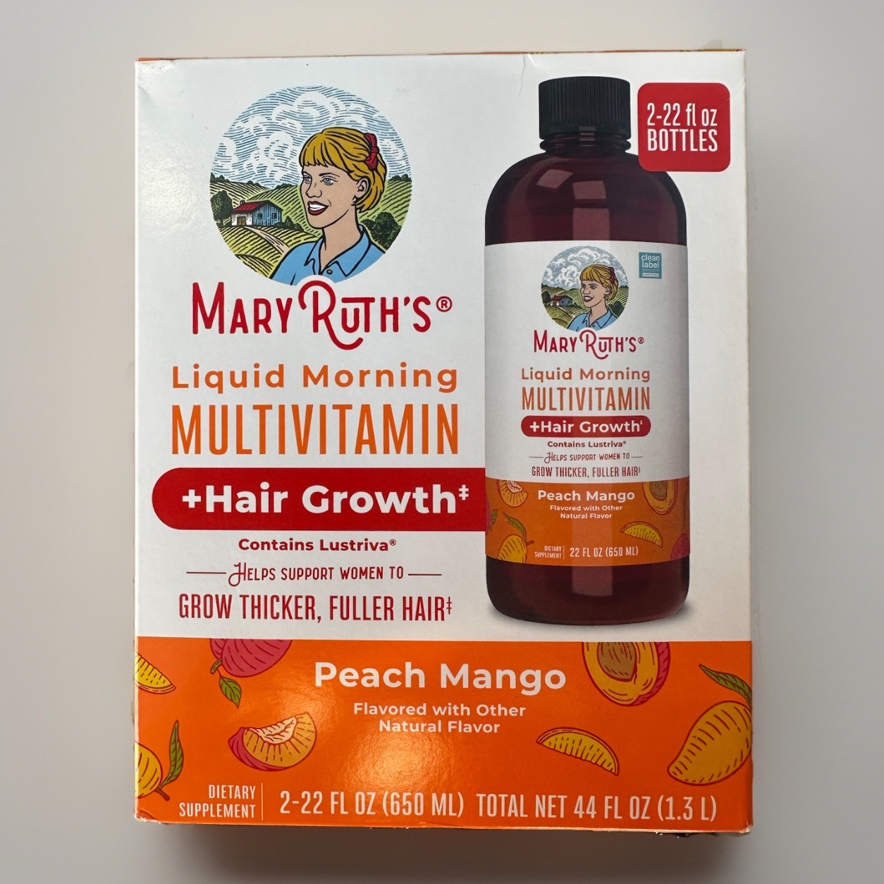Mary Ruth Liquid Morning Multivitamin Hair Growth Peach Mango 2x 22oz Each
