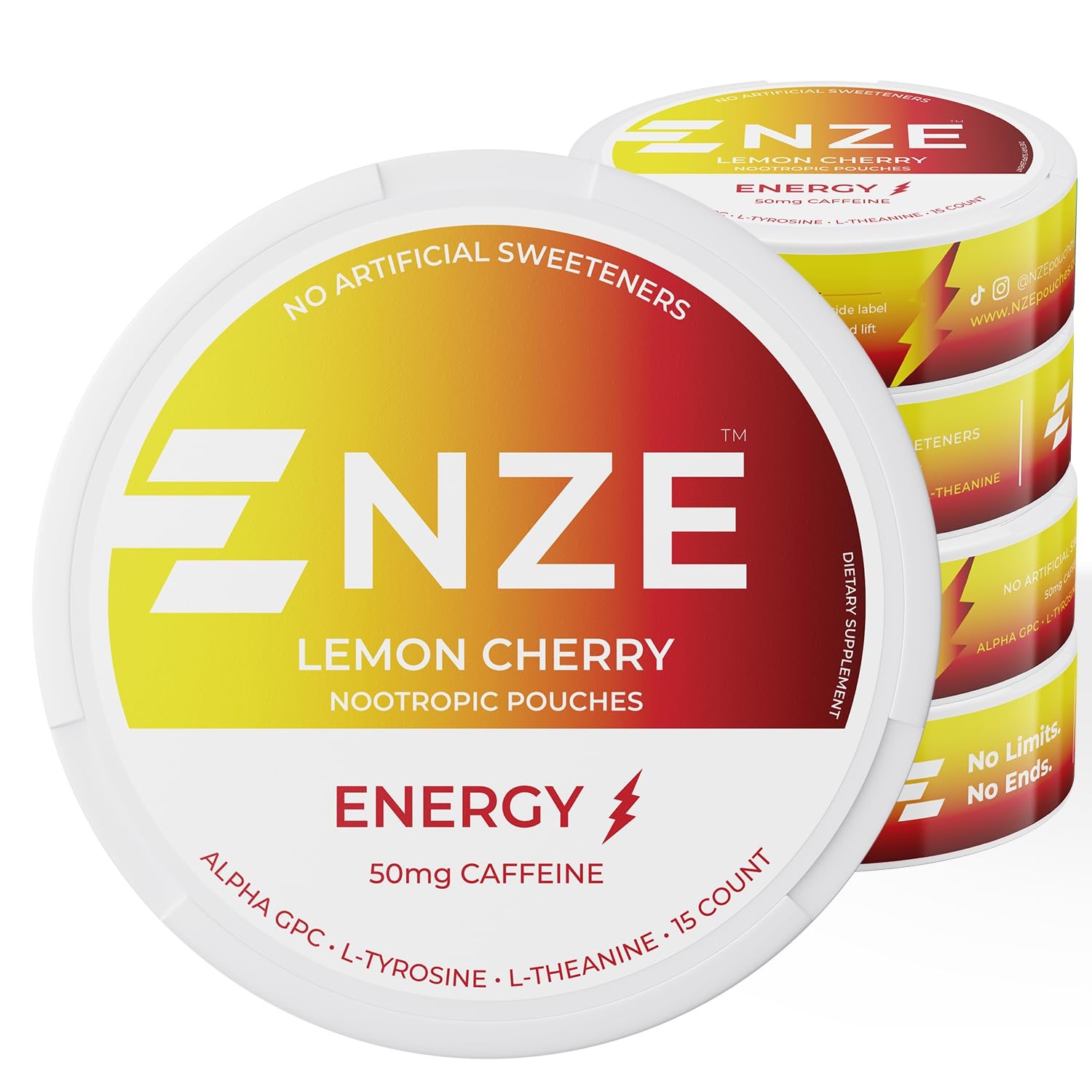 NZE Caffeine Nootropic Pouches Lemon Cherry Energy Pouches with 50mg Caffein…