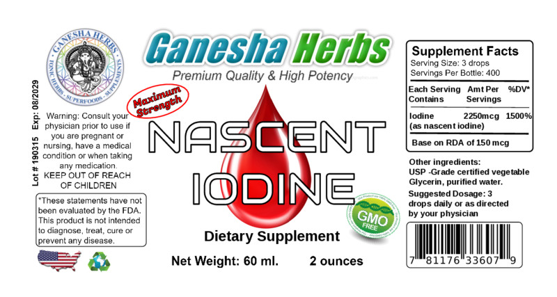 NASCENT IODINE 2 OUNCES ORGANIC NON GMO! BETTER THAN DETOXADINE!!!