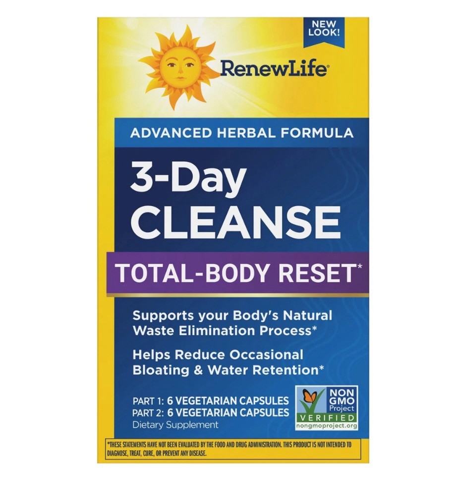 Renew Life 3 Day Cleanse, Total Body Reset Detox Herbal Supplement, 12 Capsules