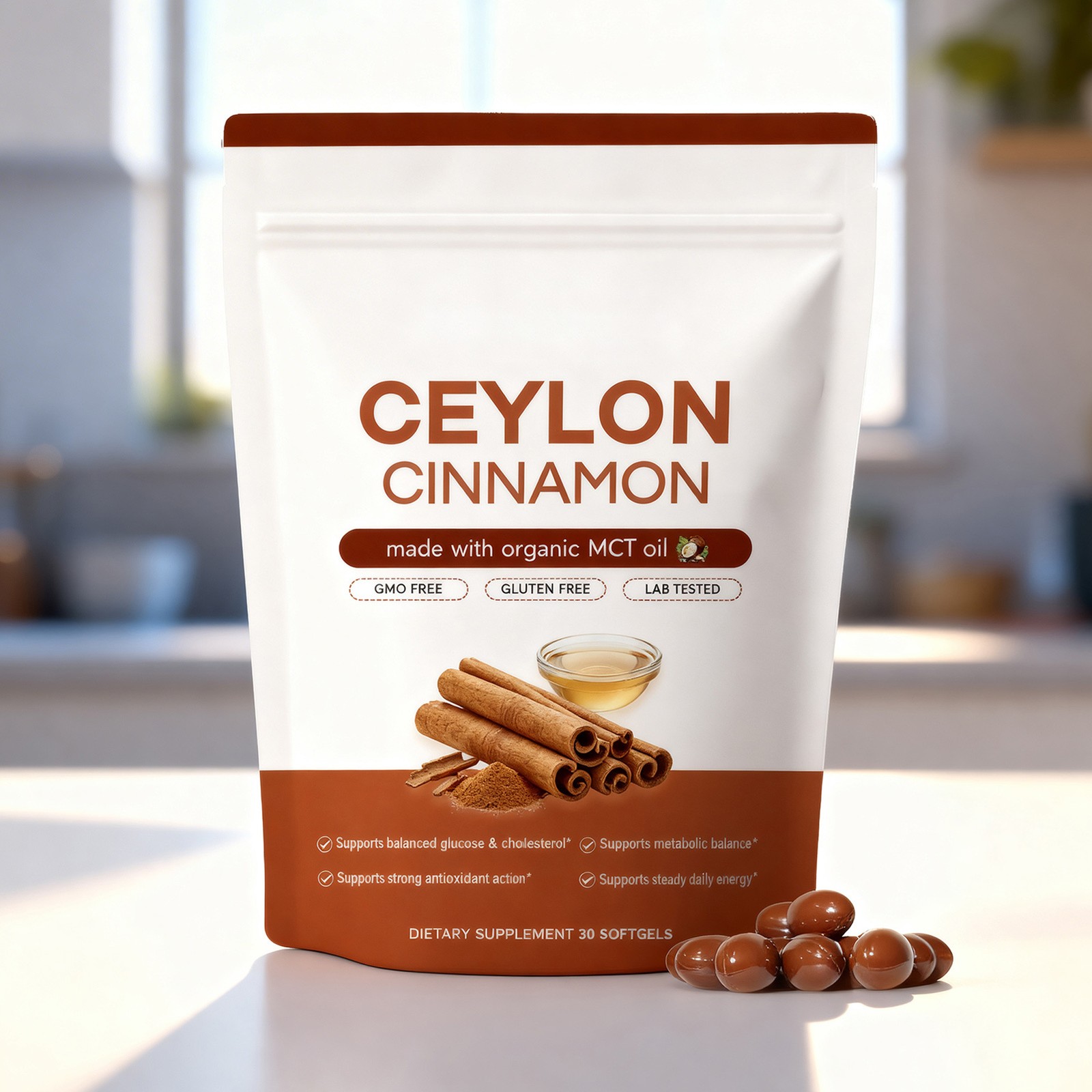 Ceylon Cinnamon Soft Gels 7200Mg Equivalent with Mct O, Ceylon Cinnamon Softgels