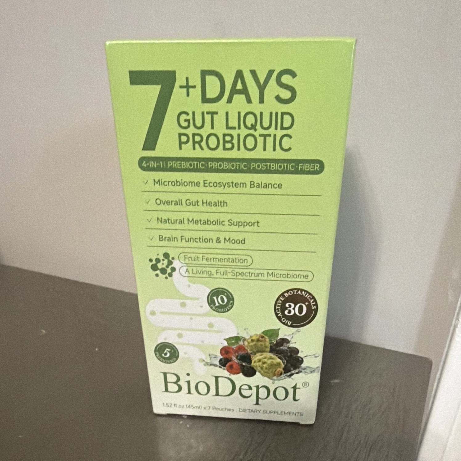 BioDepot 7+ Days Gut Liquid Probiotic Digestive Support 7 x 45 mL Vegan