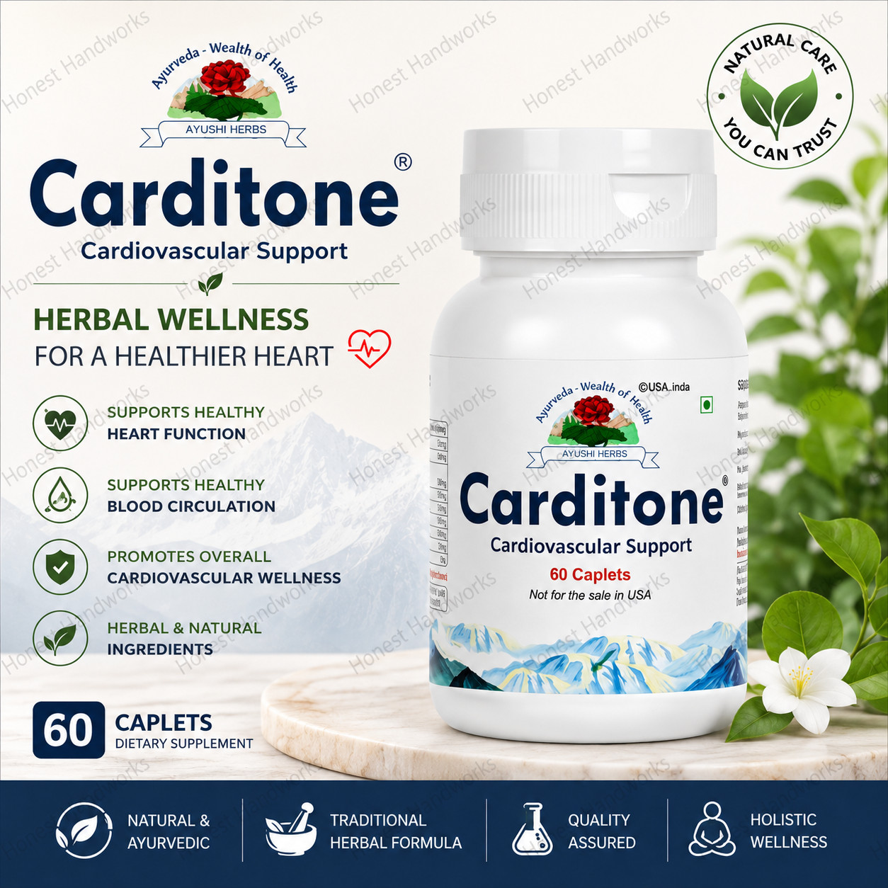 Carditone Ayush Herbs 60 Caplets Herbal Cardiovascular Wellness Supplement