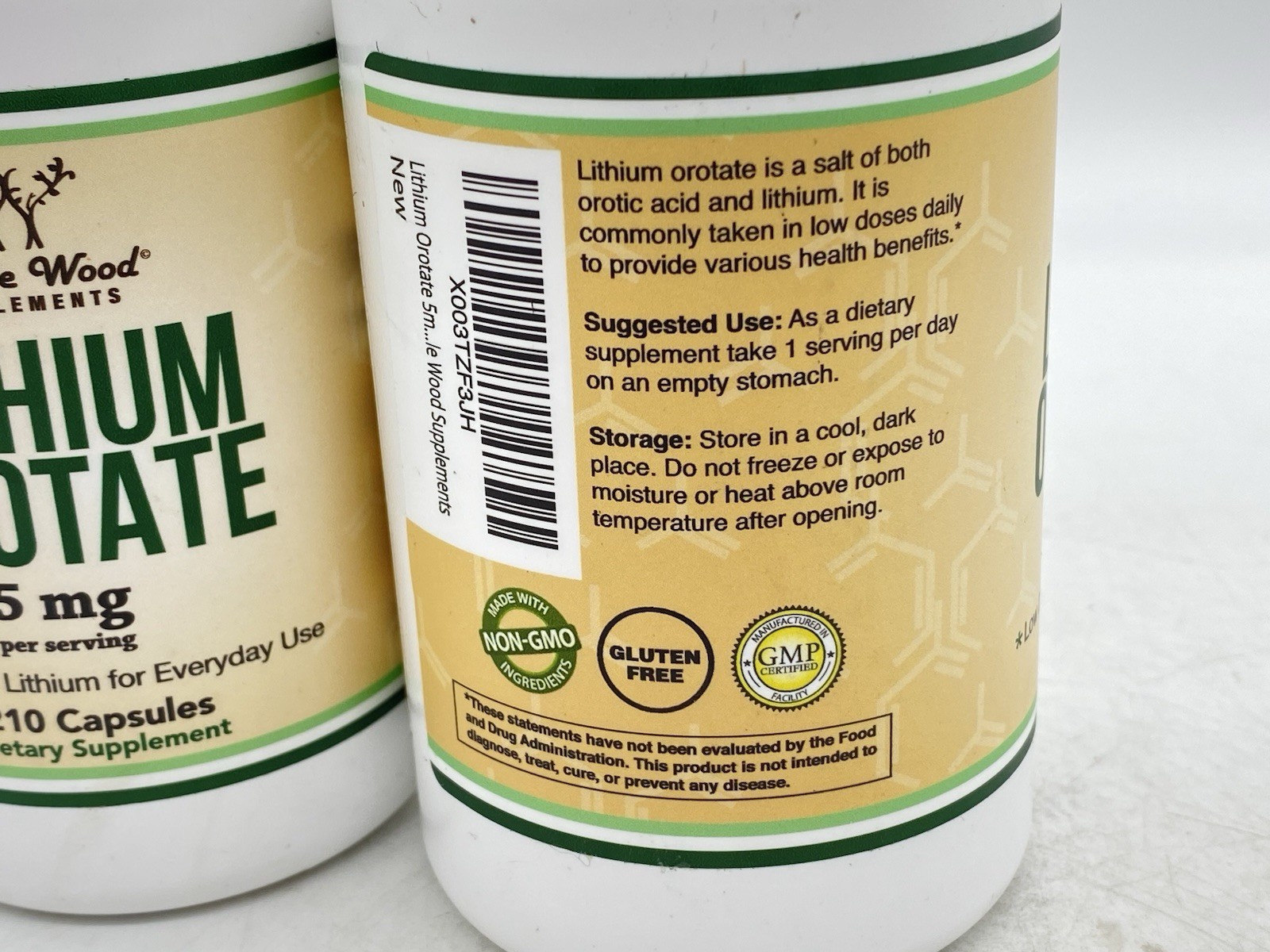 Double Wood Supplements – Lithium Orotate 5mg, 2 Pack – 210 Capsules Each