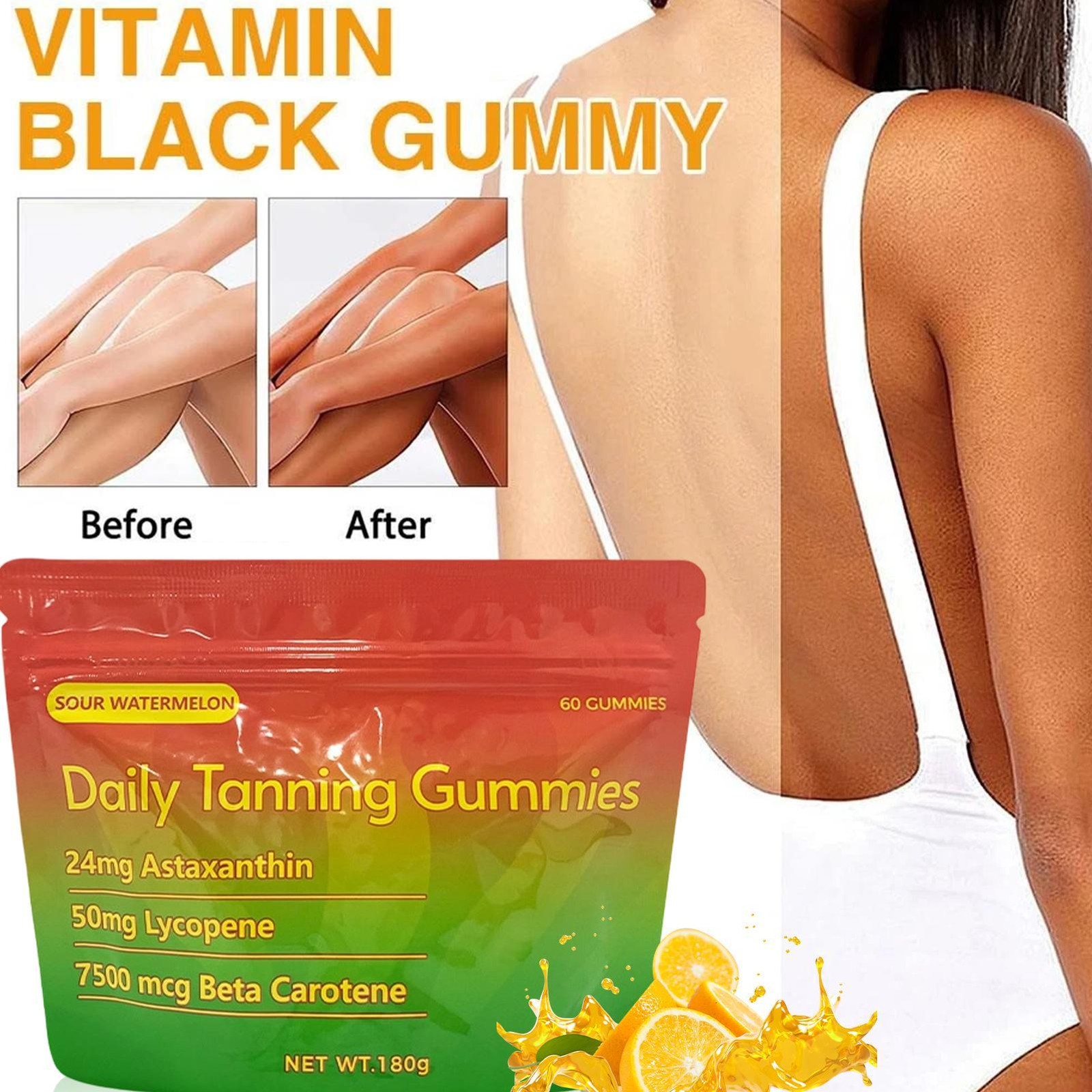 Quality Daily Tanning Gummies Supplement – 60 Gummies 30-Day Supply
