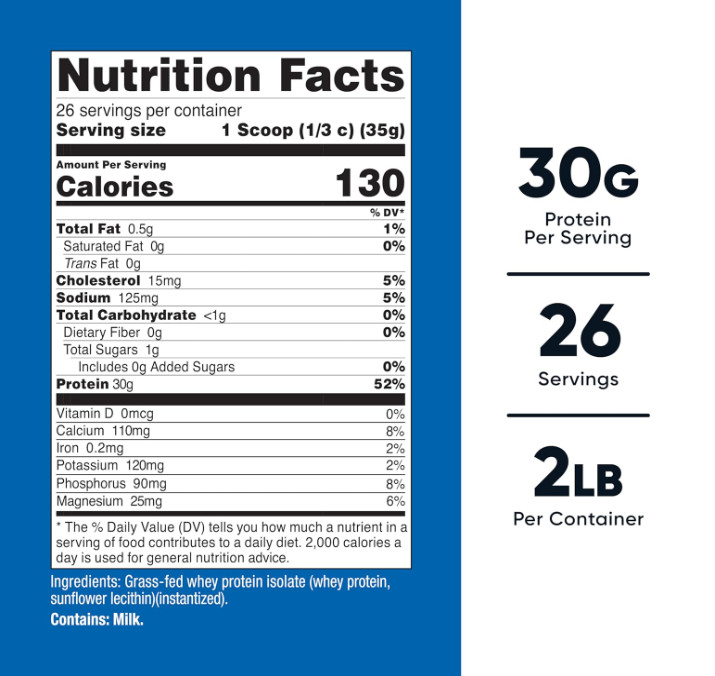 Nutricost Grass-Fed Whey Protein Isolate, Unflavored, 2 lb