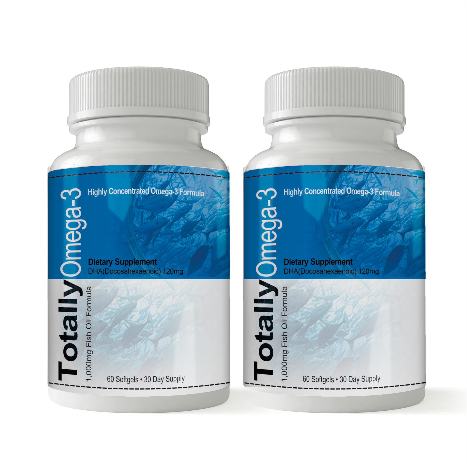 Totally Products Omega- 3 Fish Oil 1000mg Brain Health Dietary Softgel Pack of 2