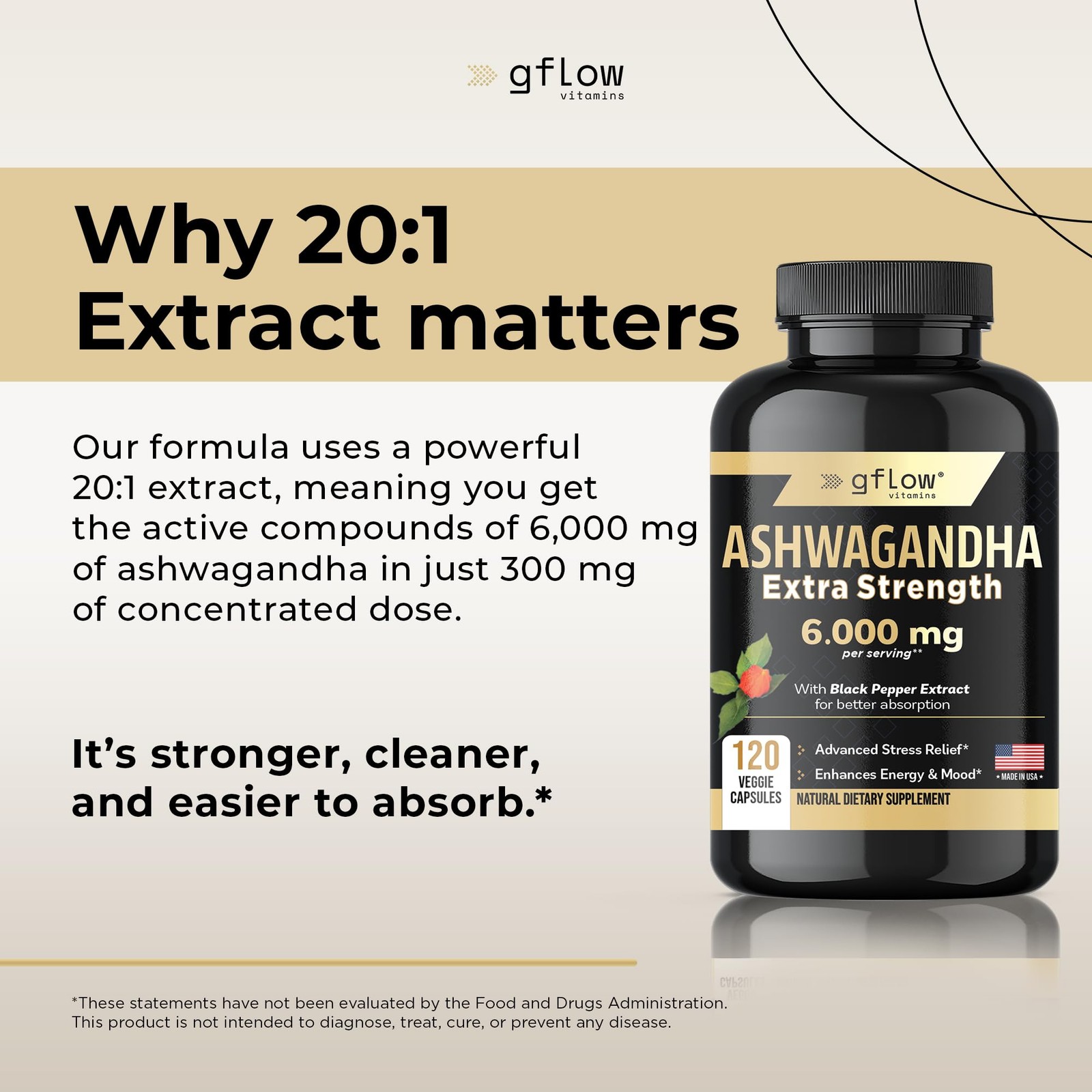 gflow vitamins Ashwagandha Supplements for Women and 120 Count (Pack of 1)