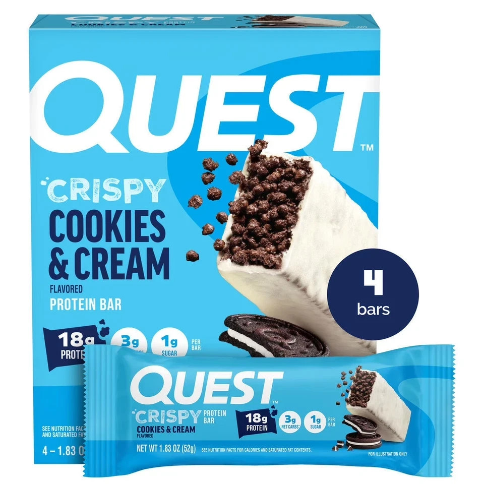 Quest Crispy Protein Bar, Cookies & Cream Flavor, Protein Rich, Low Sugar, 4 Cou