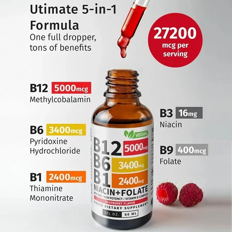 B12 Vitamin (2-PACK) Liquid Supplement Drops with B6, B1, Niacin & Folate – Edib