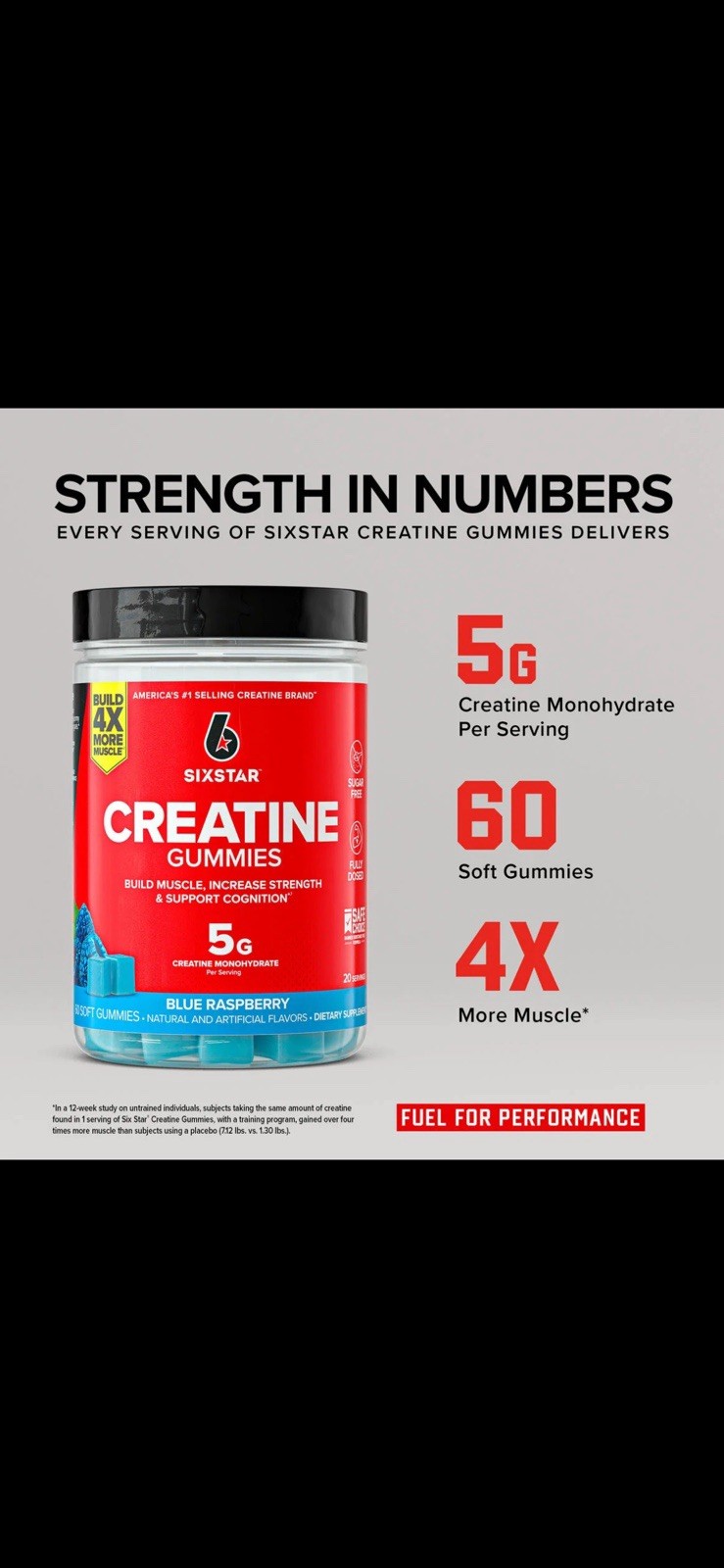 Six Star Creatine Monohydrate Gummies Sugar-Free Blue Raspberry 5g 60