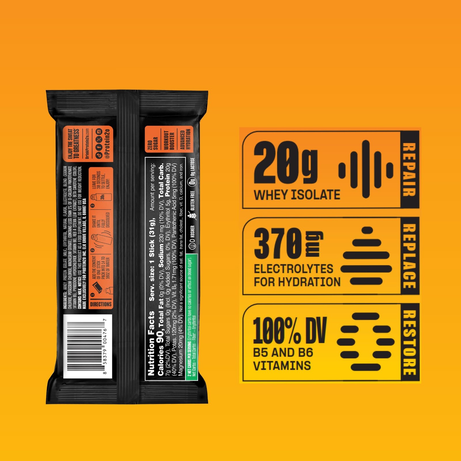 Protein2o Whey Protein Isolate 20g Sugar Free Orange Mango 8-Pack