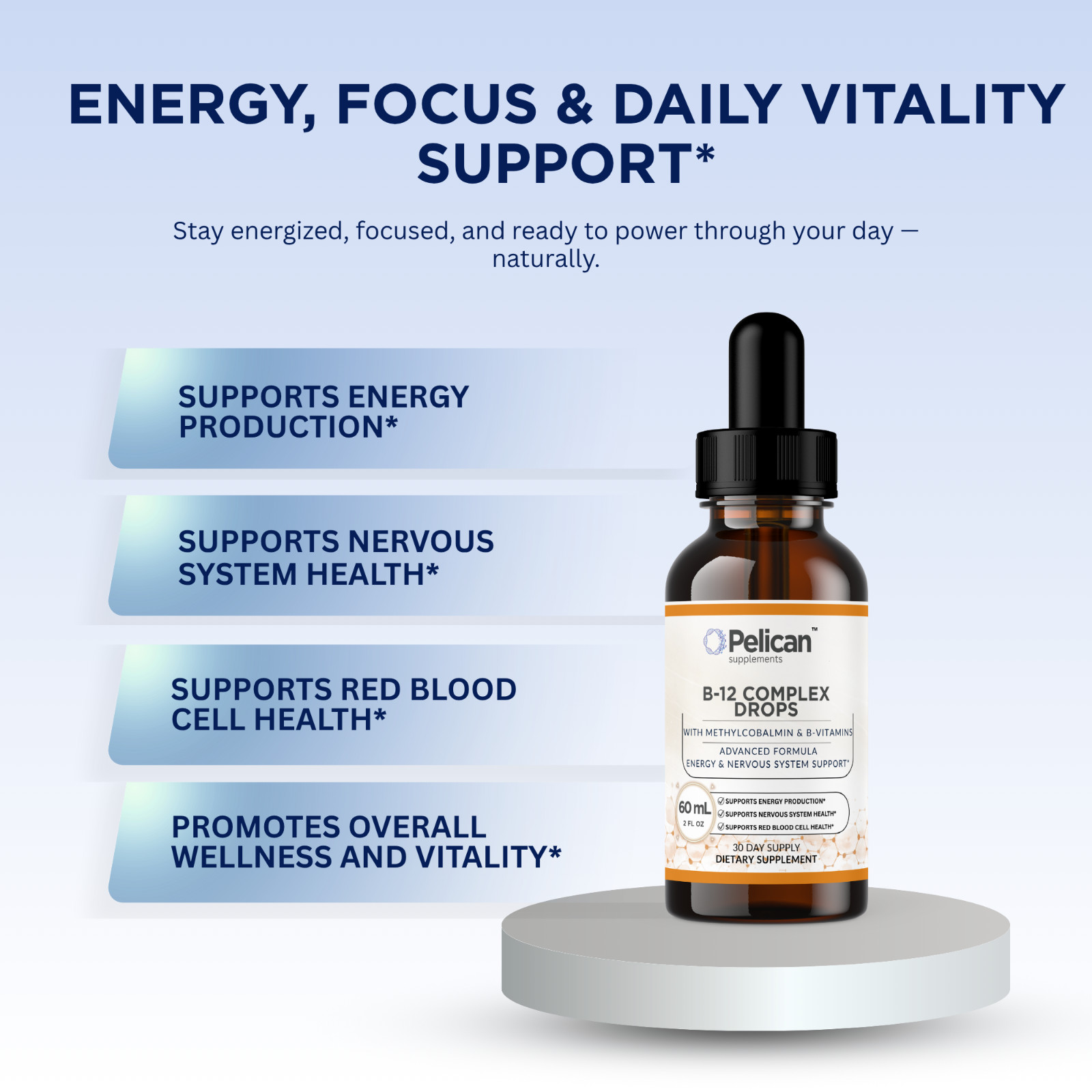 Pelican B-12 Complex Drops – Energy & Nervous System Support – 60 mL