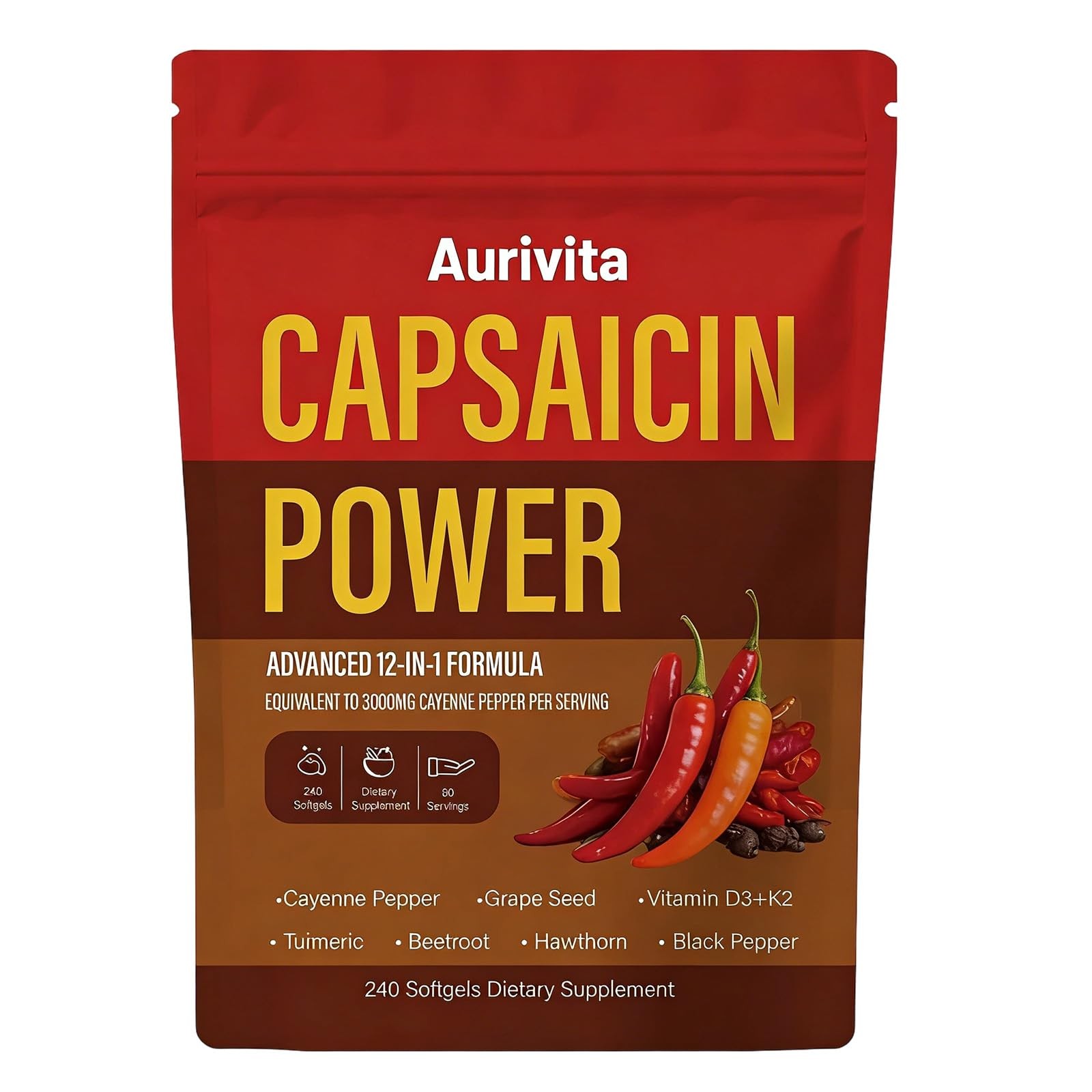 Capsaicin Softgels Cayenne Pepper Capsules Vitamin D3 K2 Beetroot Grape Seed 240