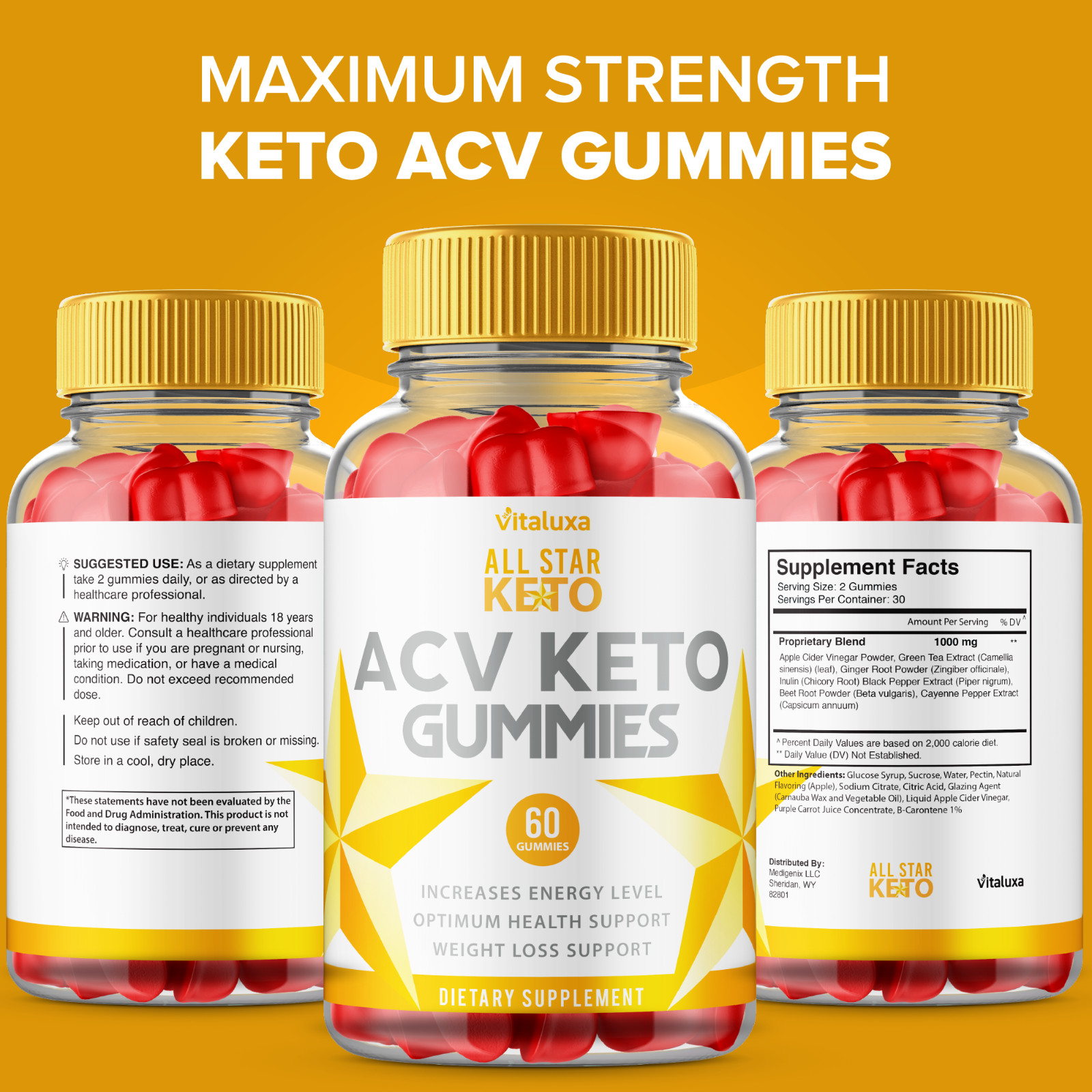(5 Pack) All Star Keto ACV Gummies, Advanced Supplement Support (300 Capsules)