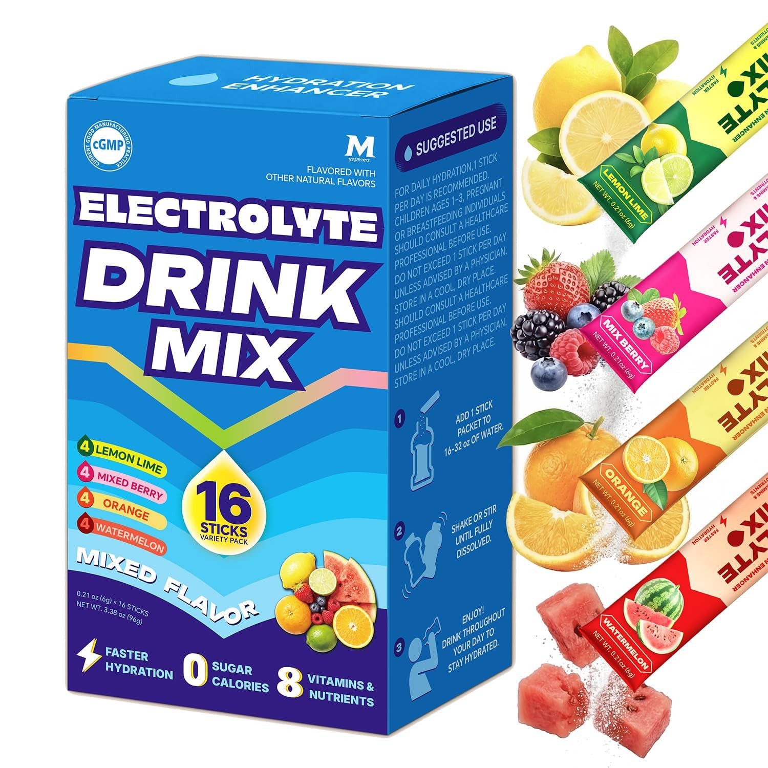 Mynzevirix High Sodium Sugar Free Electrolyte Powder Packets, 16 16 Sticks