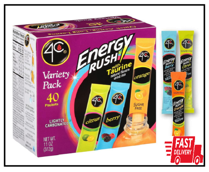 4C Energy Rush Stix Variety 1 Pack 40 Count Single Serve Water Flavoring Pack