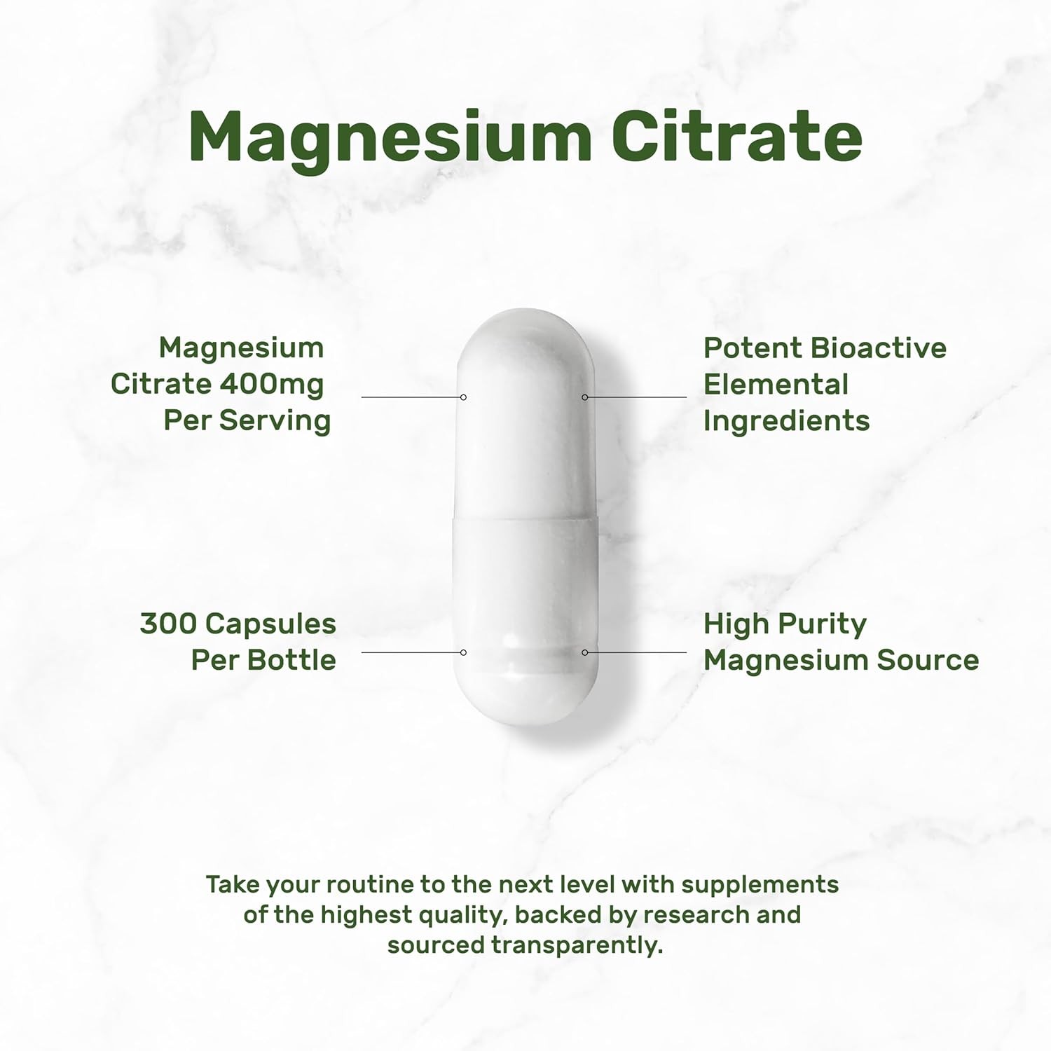 Magnesium Citrate 400mg Per Serving, 300 Veggie Capsules – Chelated, Easily…