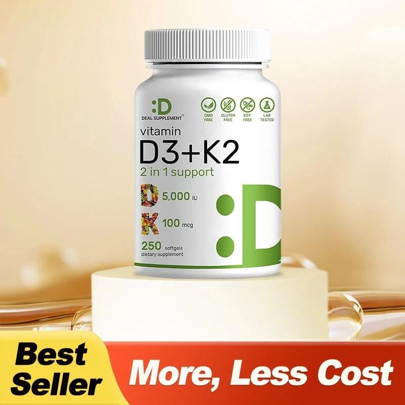 Vitamin D3 5000 IU with K2 MK7 250 Veggie Softgels Bone Immune Support