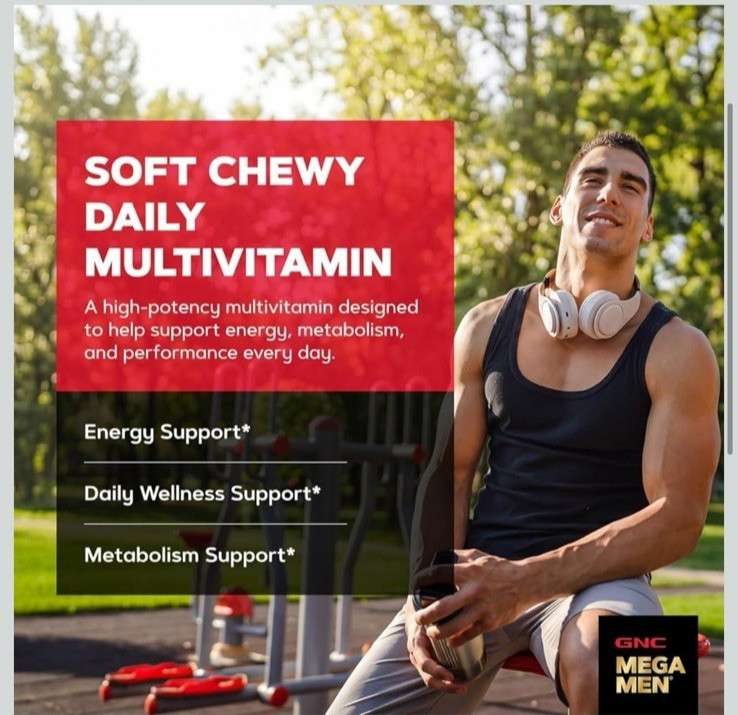 GNC Mega Men Soft Chew Multivitamin Energy Metabolism 60 Ct Exp 08/26
