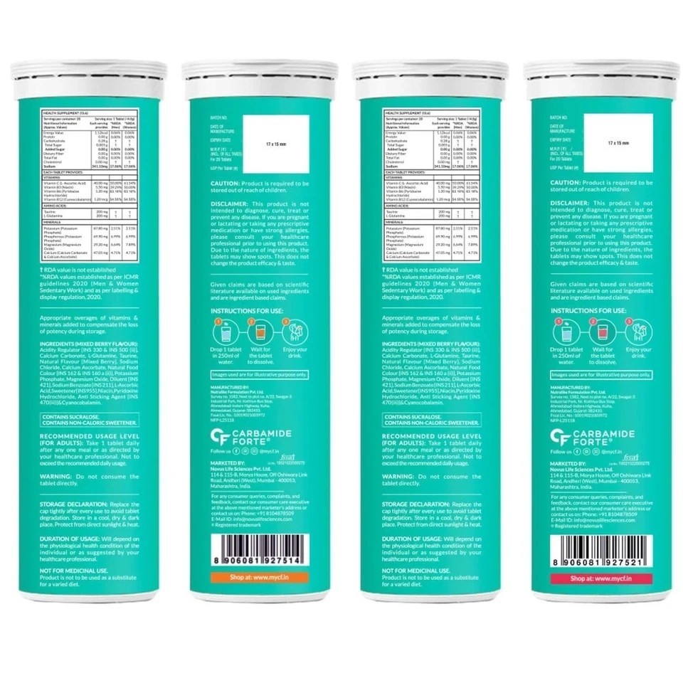 Carbamide Forte Electrolyte Effervescent Tablet Pack of 20x 2 No sugar Vitamins