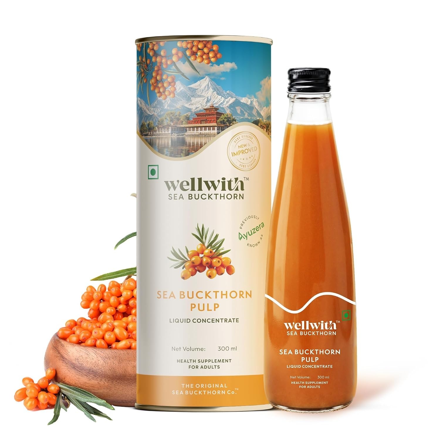 Wellwith Sea Buckthorn Pulp Juice 300ml Natural Vitamin C, Omega 3 6 7 9