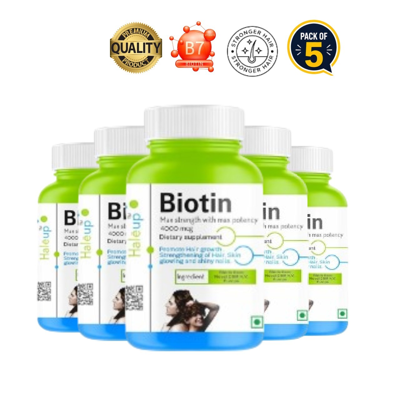 5 Pack Hale.up Biotin 60 Veg Capsules Hair Skin Support