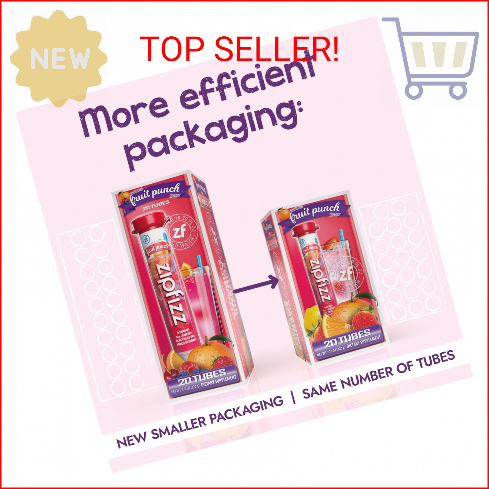 Zipfizz Daily Energy Drink Powder, Fruit Punch, 20 Pack 3-in-1 Sustained Energy,