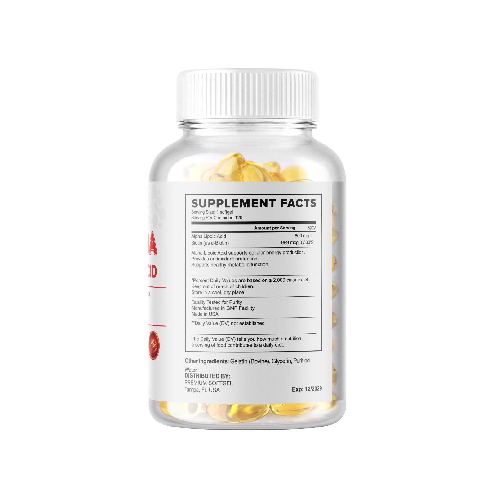 Alpha Lipoic Acid 600mg 240 Softgel with Biotin Optimizer