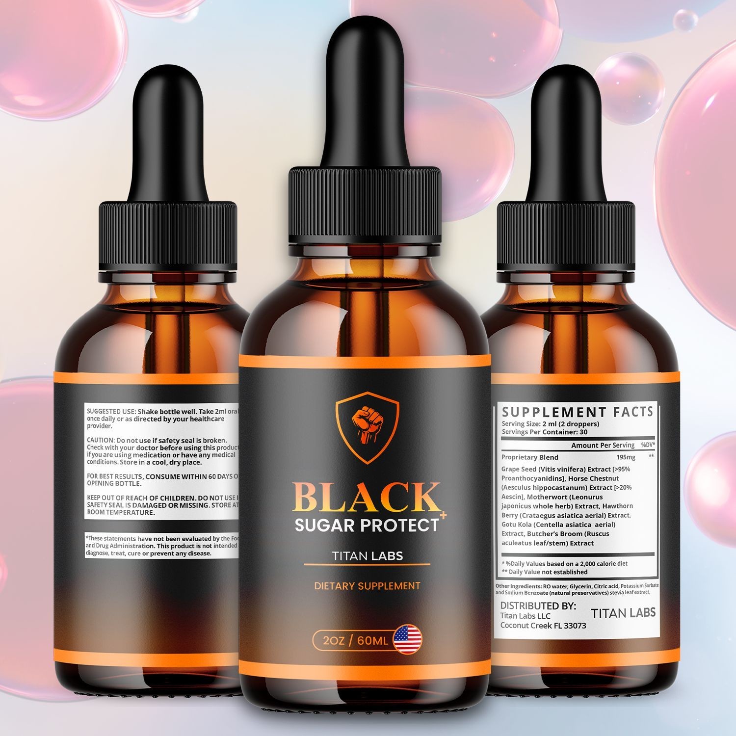 (5 Pack) Black Sugar Protect Drops Advanced Blood Support Supplement 150 Serving