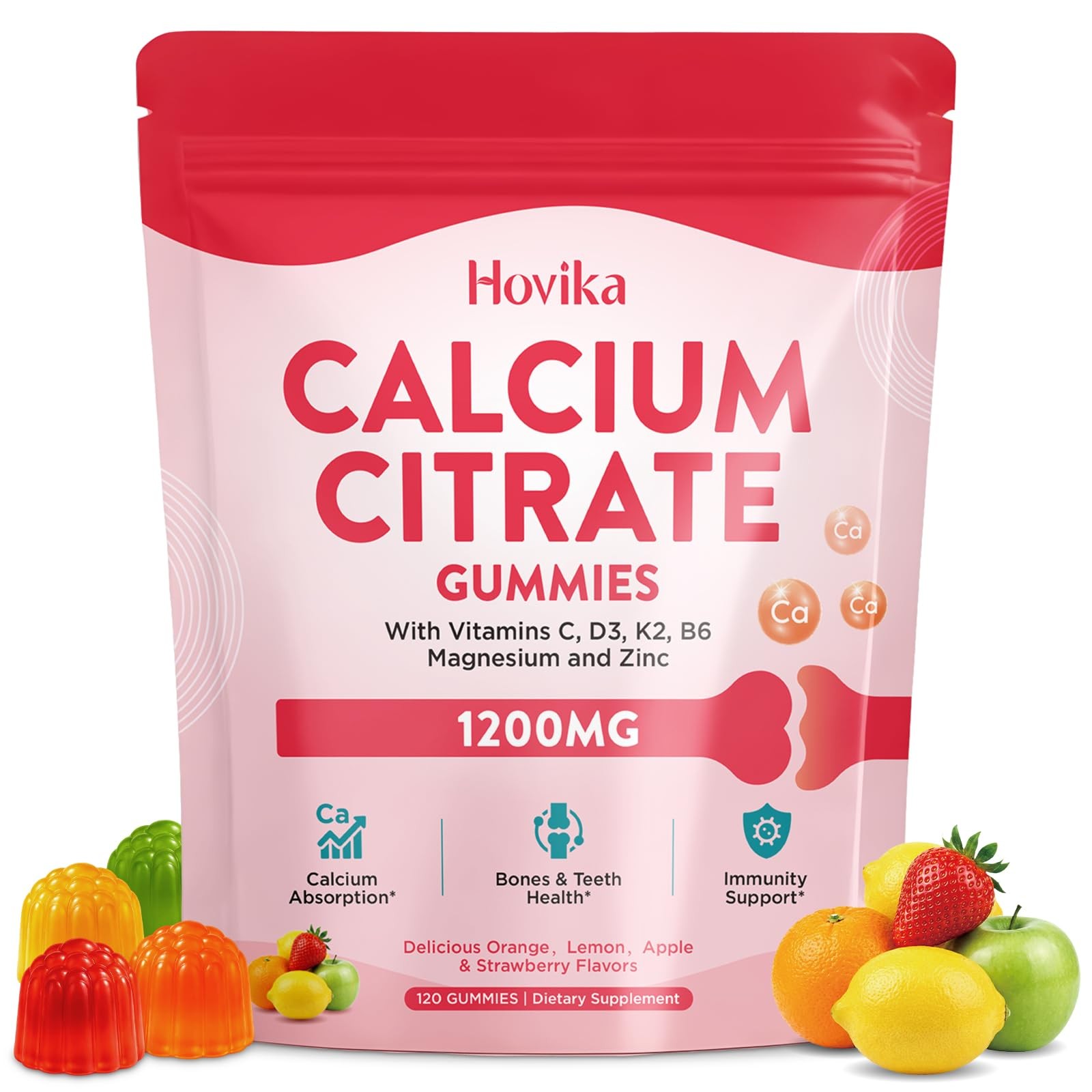 Calcium Citrate Gummies Supplements for Women & Men, 120 Count (Pack of 1)