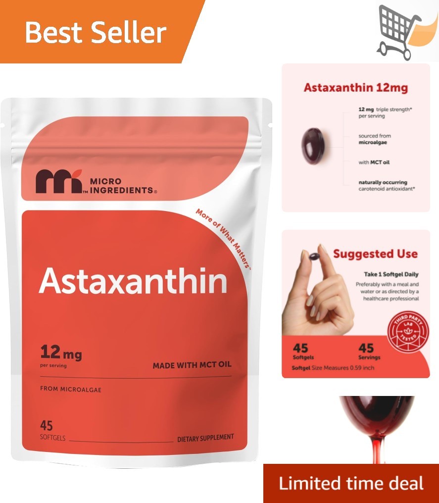 Astaxanthin Softgels 12mg MCT Oil Antioxidant Supplement 45 Count