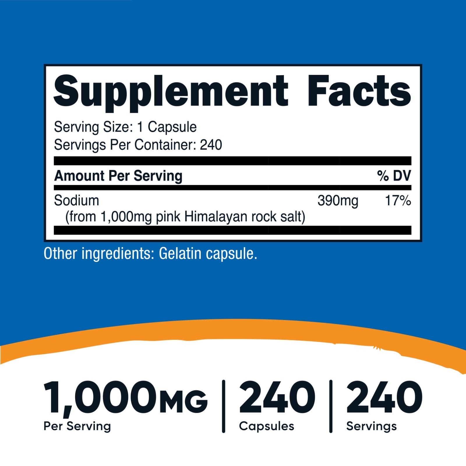 Nutricost Himalayan Salt (Himalayan Rock Salt) 1000mg, 390mg Sodium, 240 Capsule