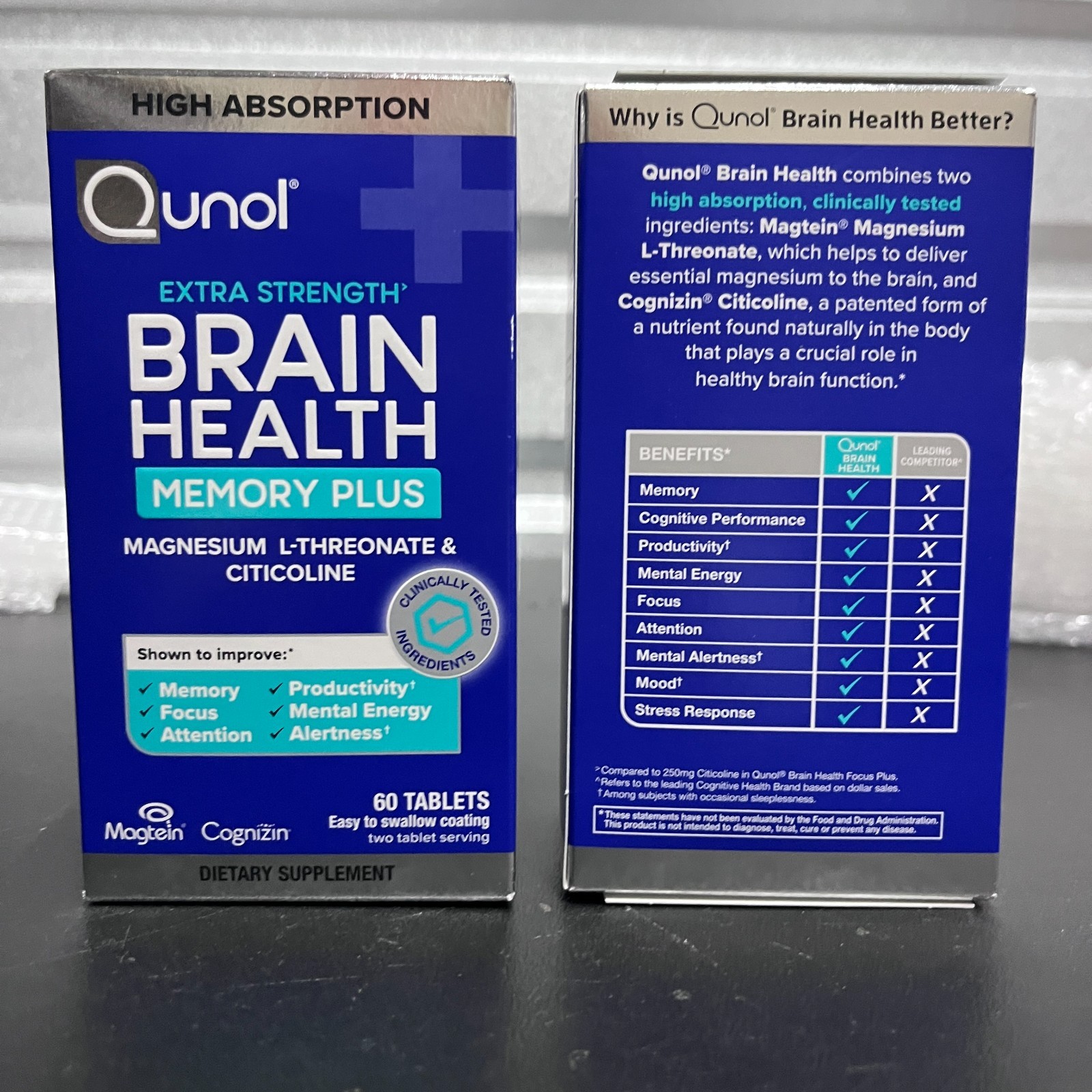 Qunol Extra Strength Brain Health Memory Plus Supplement, 60 Tablets Exp 6/2027