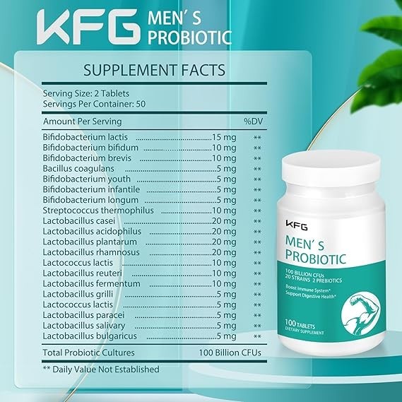 Probiotics Supplement 100 Billion CFU 20 Strains, 2 Prebiotics for Men Digestive