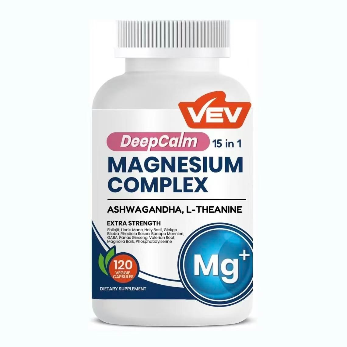 1-3 Pack VEV DeepCalm 15 in 1 Magnesium Glycinate & Citrate Complex 120 Capsules