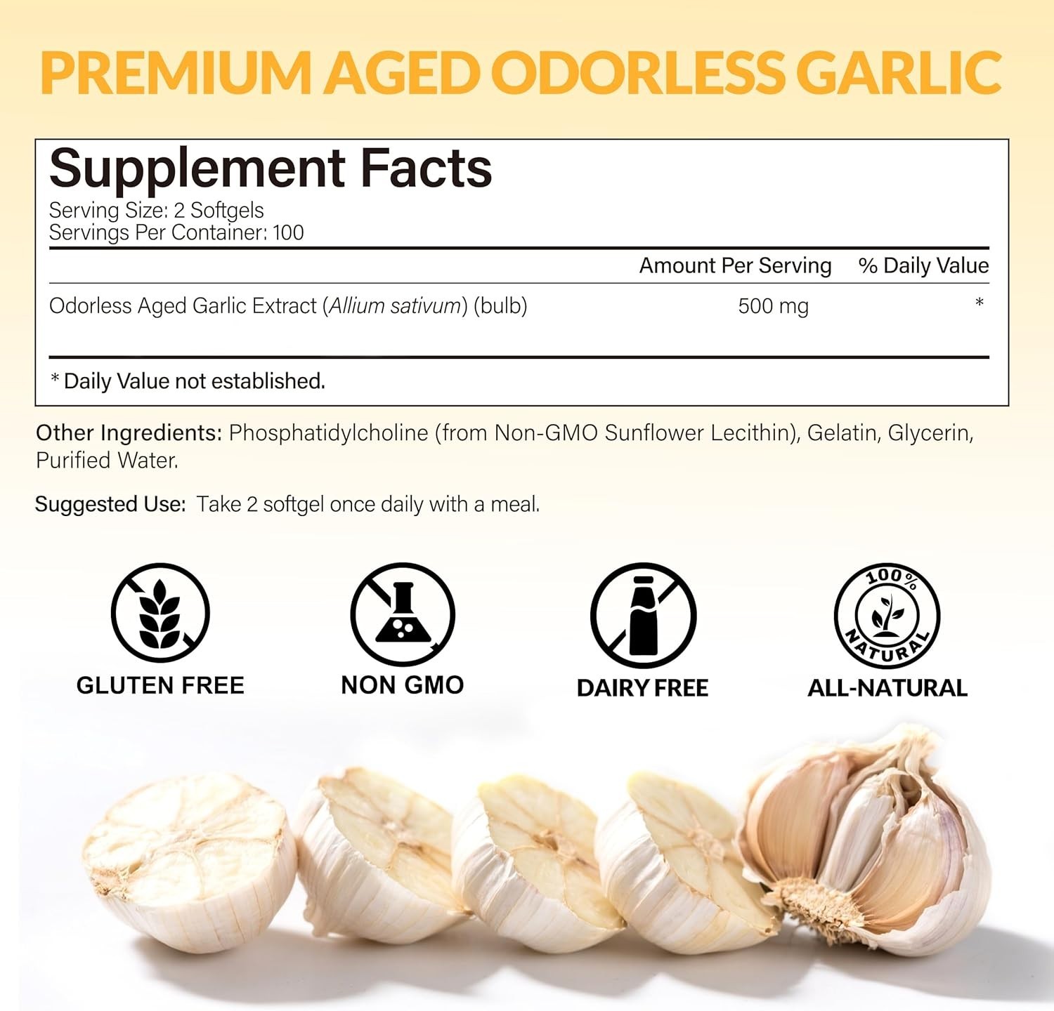 Aged Garlic Extract, 7500Mg Odorless Organic Garlic Supplements, 2 Years Aged Ga