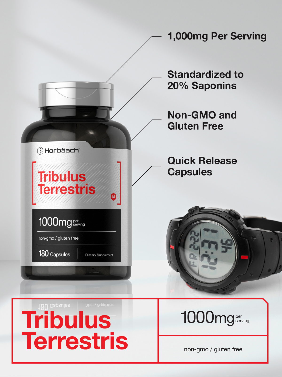 Tribulus Terrestris | 1000mg | 180 Capsules | For Men and Women | by Horbaach