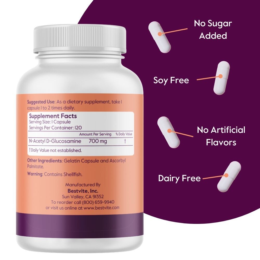 N-Acetyl Glucosamine (N-A-G) 700mg (120 Capsules)-No Stearates