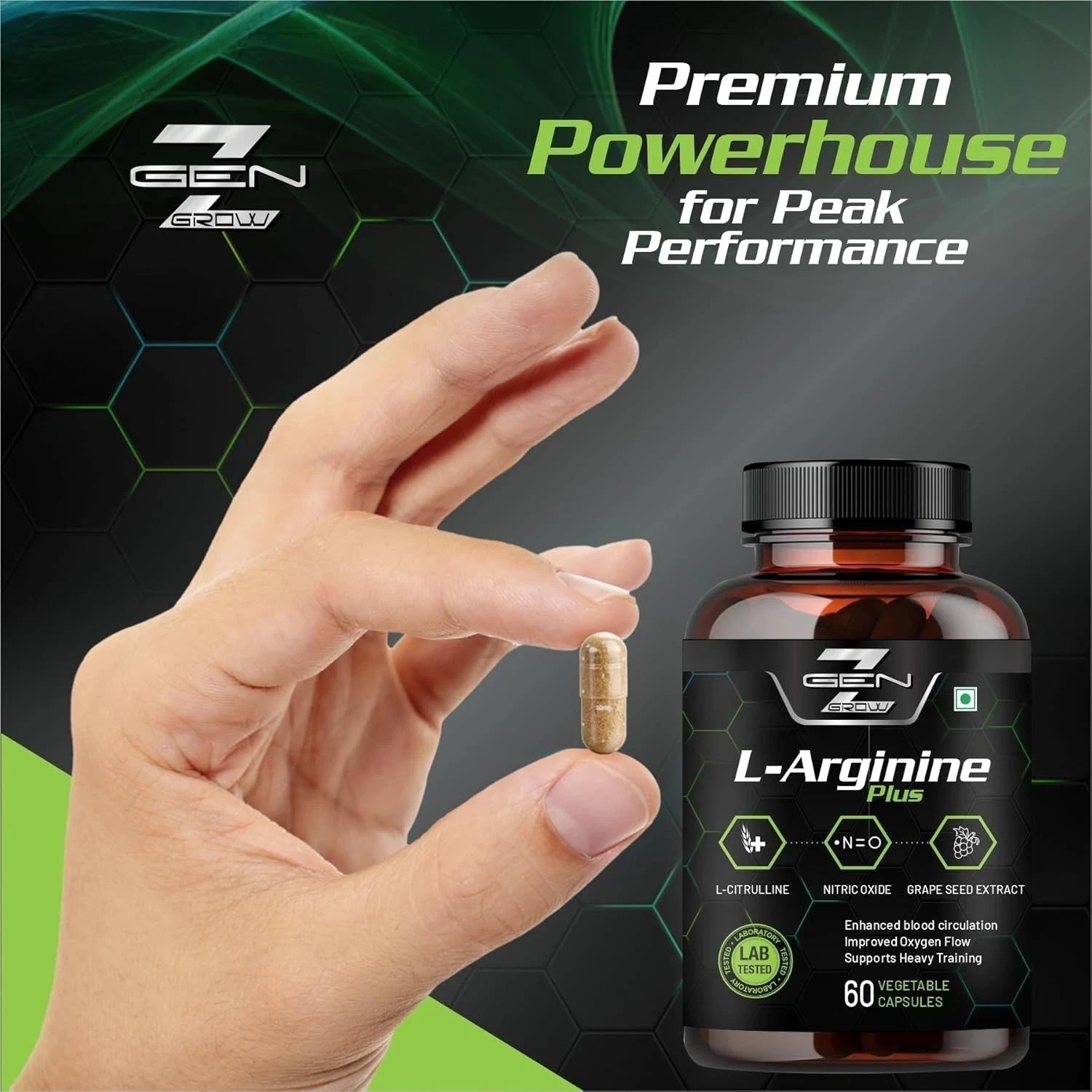 GenZ grow L Arginine Plus Supplement 1600 MG – 60 Capsules T642