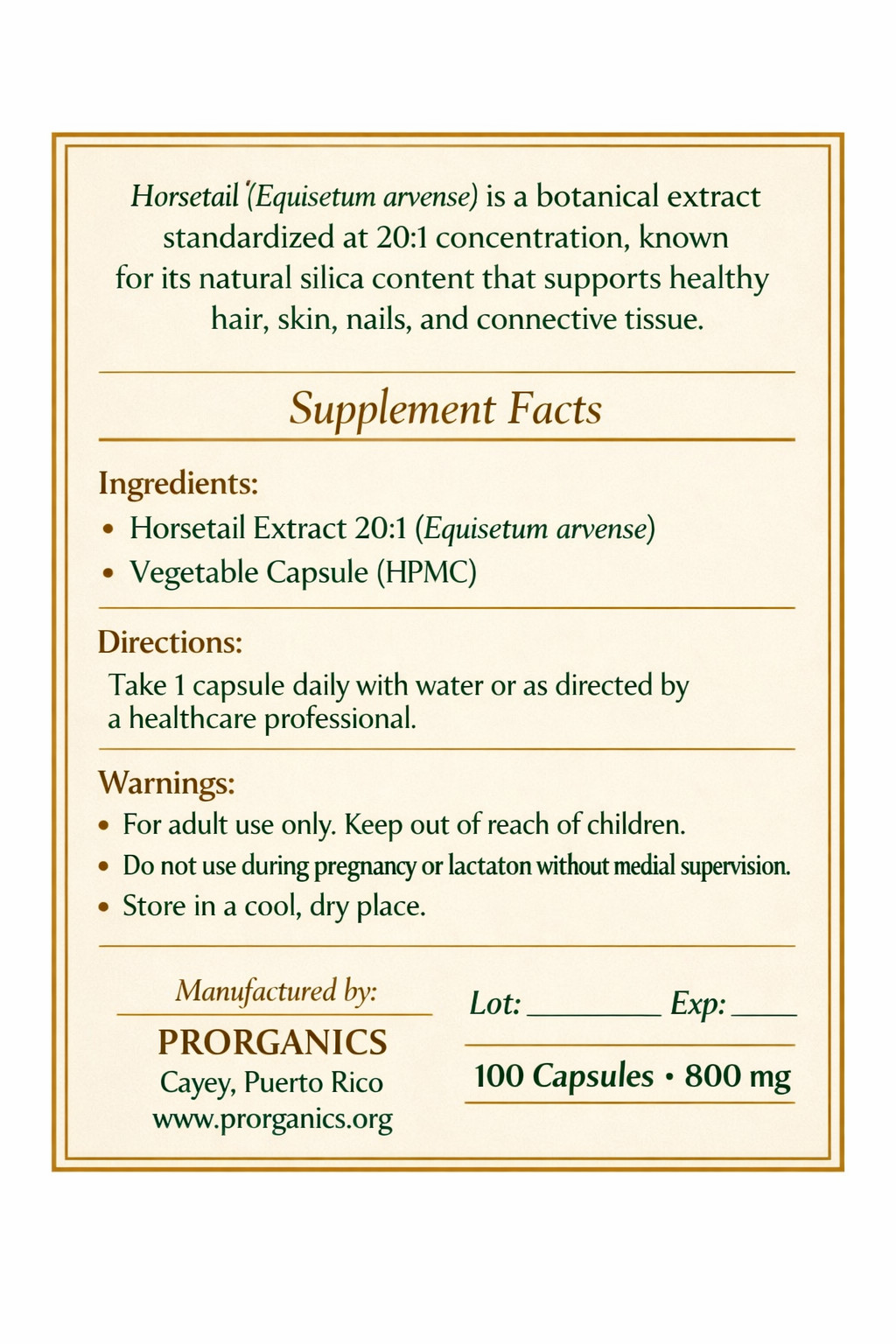 Horsetail Extract 20:1 Capsules – Natural Silica for Hair, Skin & Nails